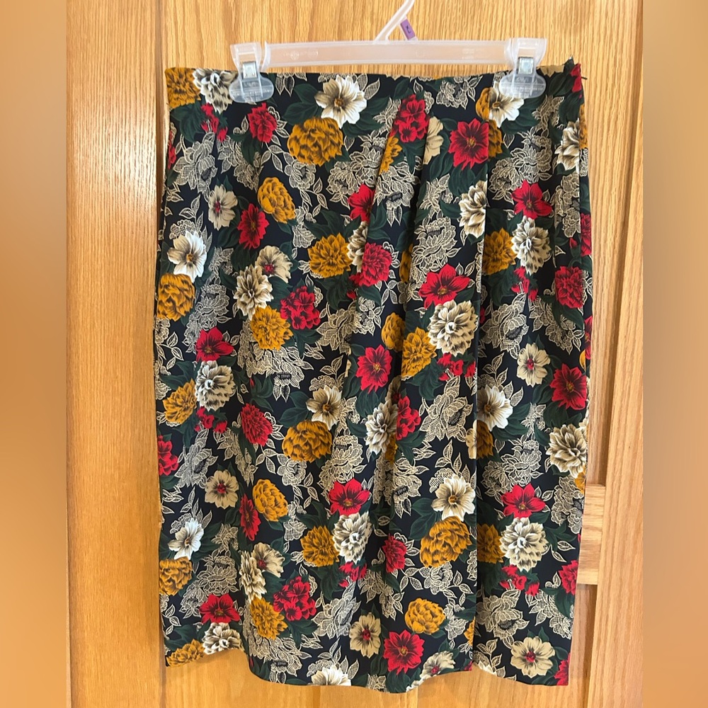 Vintage SK & Company‎ Black Floral Faux Wrap Skirt 12